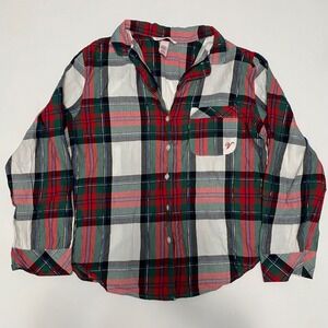 Victoria's Secret Plaid Pajama Top Small Red Green Christmas Holiday Festive